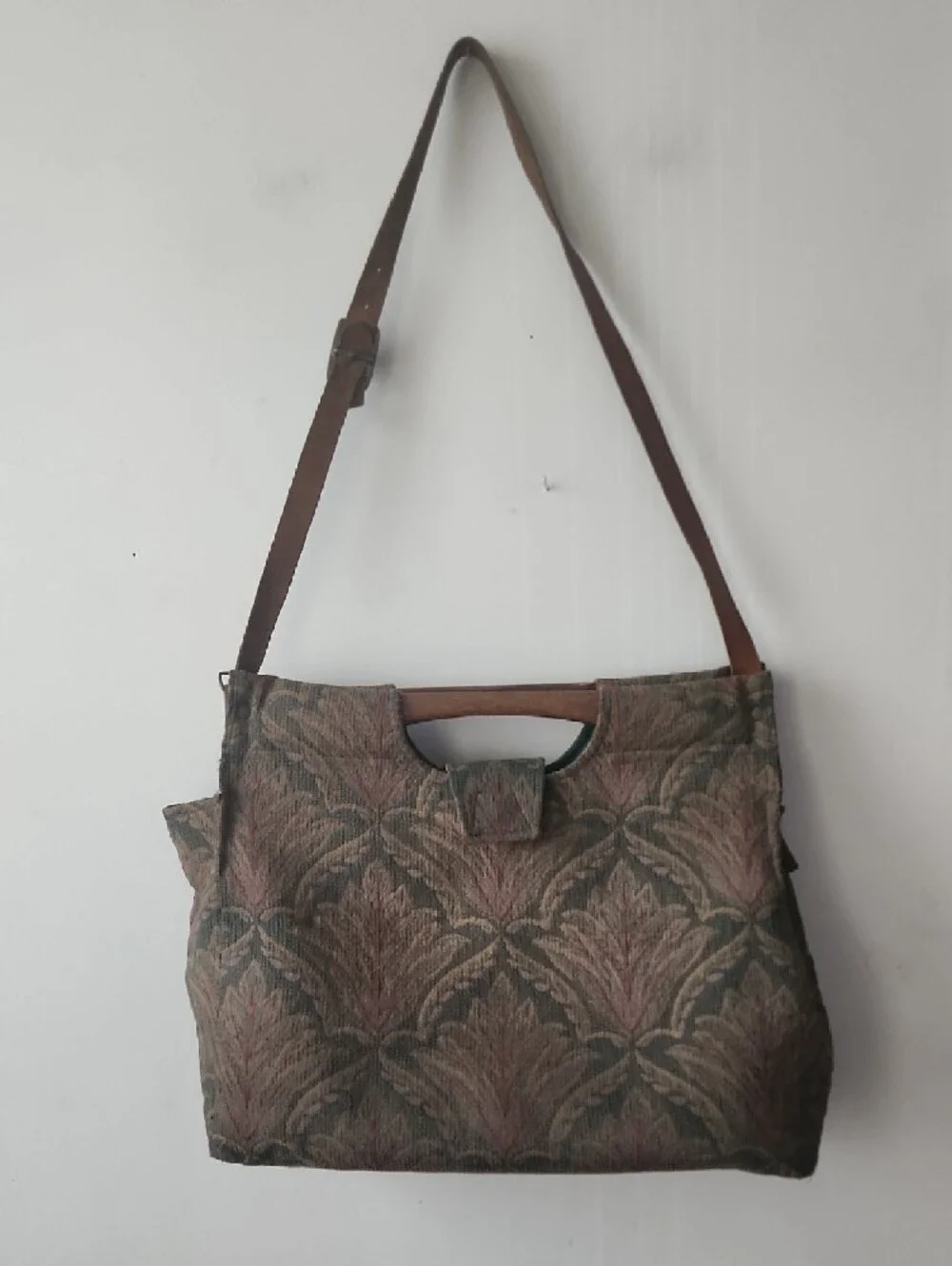 Tapestry Pattern Messenger Bag with Green Interior - Picture 7 of 15